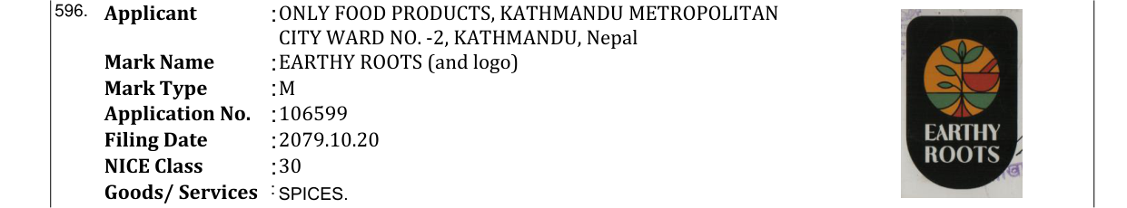 Original bulletin entry for EARTHY ROOTS (and logo)