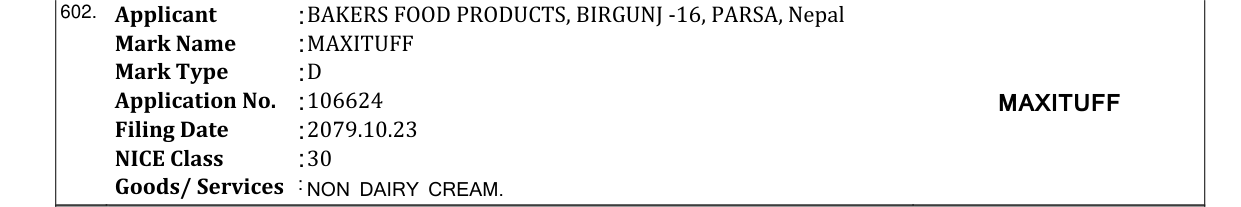 Original bulletin entry for MAXITUFF
