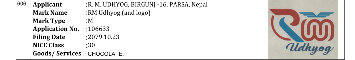 Original bulletin entry for RM Udhyog (and logo)