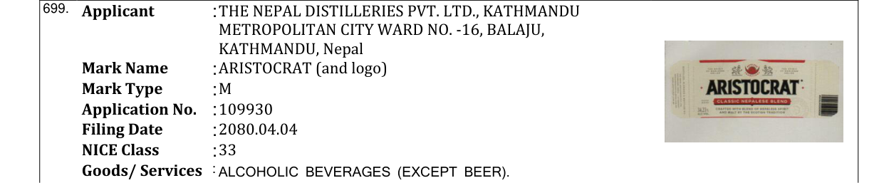 Original bulletin entry for ARISTOCRAT (and logo)