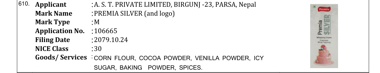 Original bulletin entry for PREMIA SILVER (and logo)