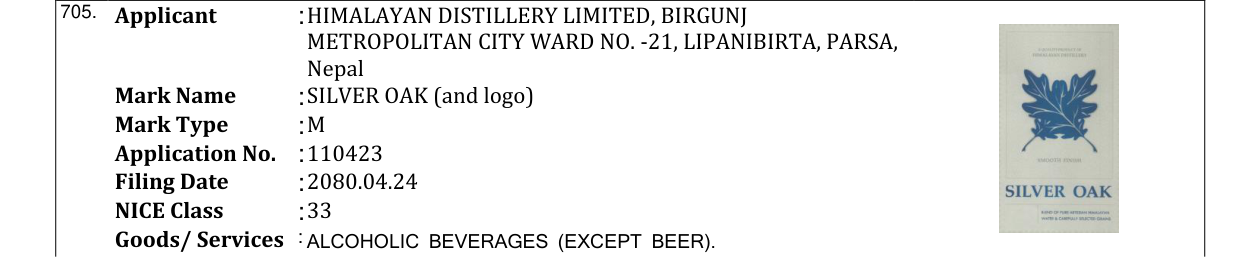 Original bulletin entry for SILVER OAK (and logo)