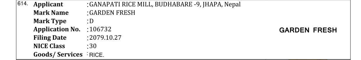 Original bulletin entry for GARDEN FRESH