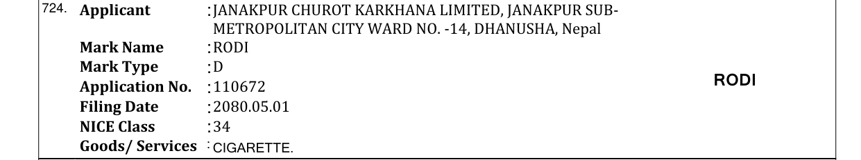 Original bulletin entry for RODI