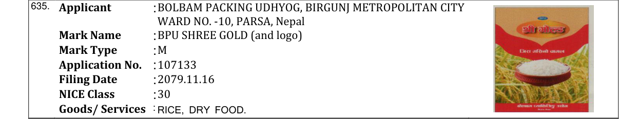 Original bulletin entry for BPU SHREE GOLD (and logo)
