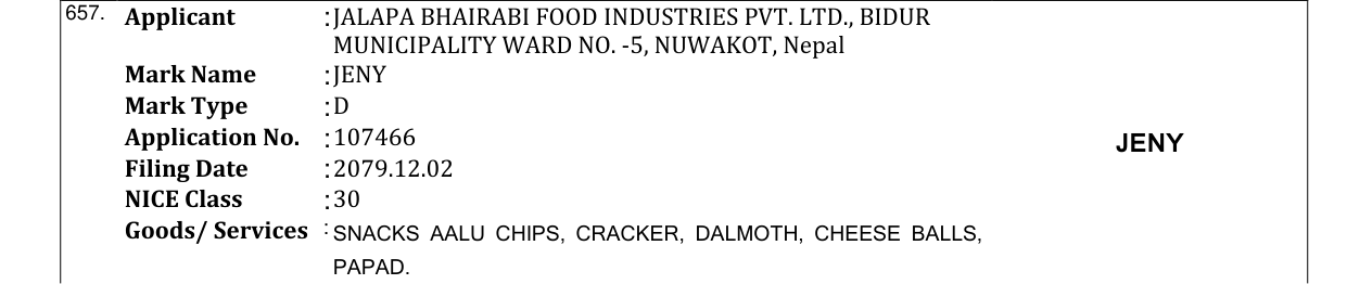 Original bulletin entry for JENY