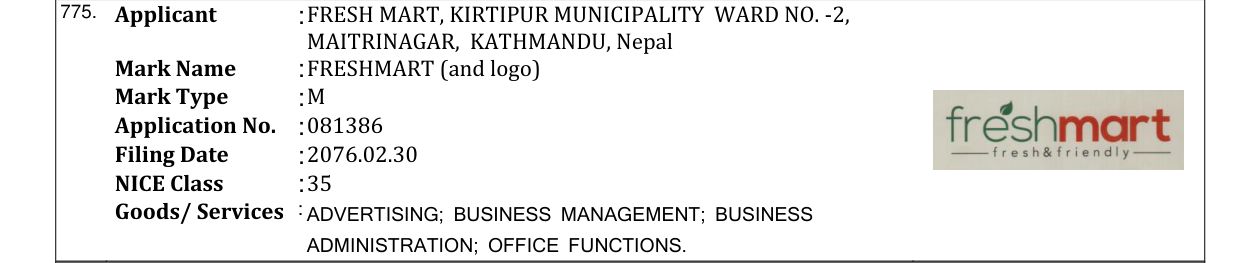 Original bulletin entry for FRESHMART (and logo)