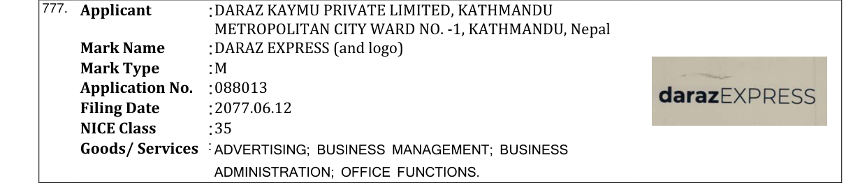 Original bulletin entry for DARAZ EXPRESS (and logo)