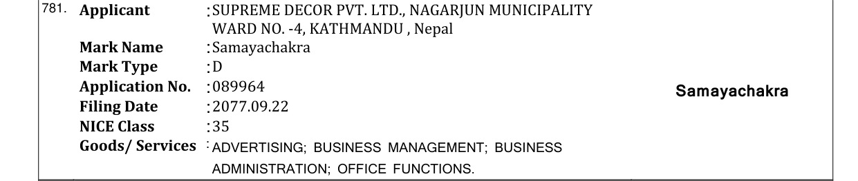 Original bulletin entry for Samayachakra