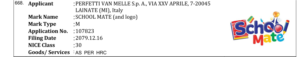 Original bulletin entry for SCHOOL MATE (and logo)