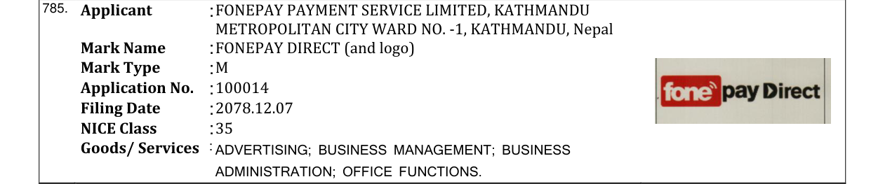 Original bulletin entry for FONEPAY DIRECT (and logo)