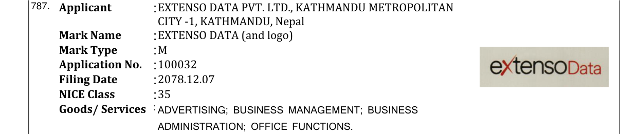 Original bulletin entry for EXTENSO DATA (and logo)