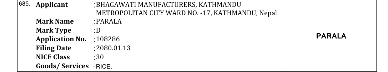 Original bulletin entry for PARALA