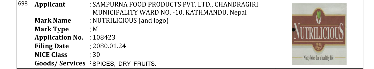 Original bulletin entry for NUTRILICIOUS (and logo)