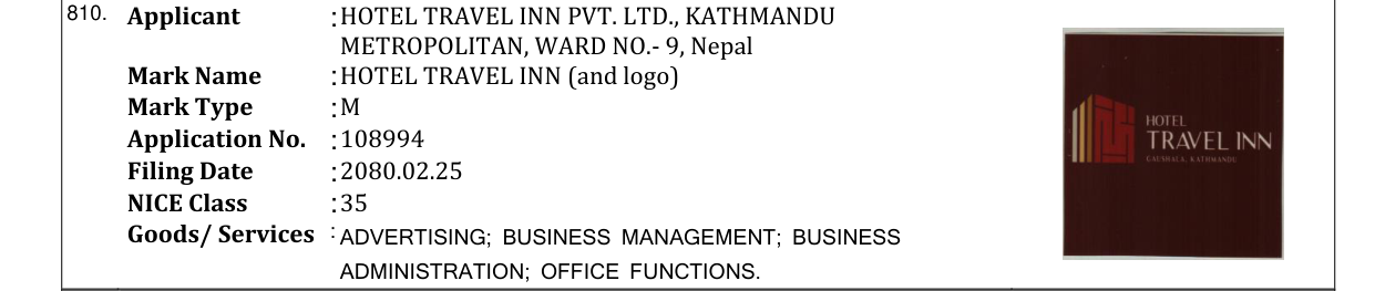 Original bulletin entry for HOTEL TRAVEL INN (and logo)