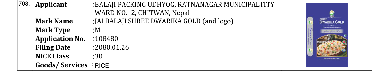 Original bulletin entry for JAI BALAJI SHREE DWARIKA GOLD (and logo)