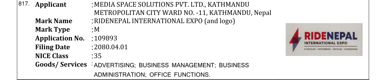 Original bulletin entry for RIDENEPAL INTERNATIONAL EXPO (and logo)
