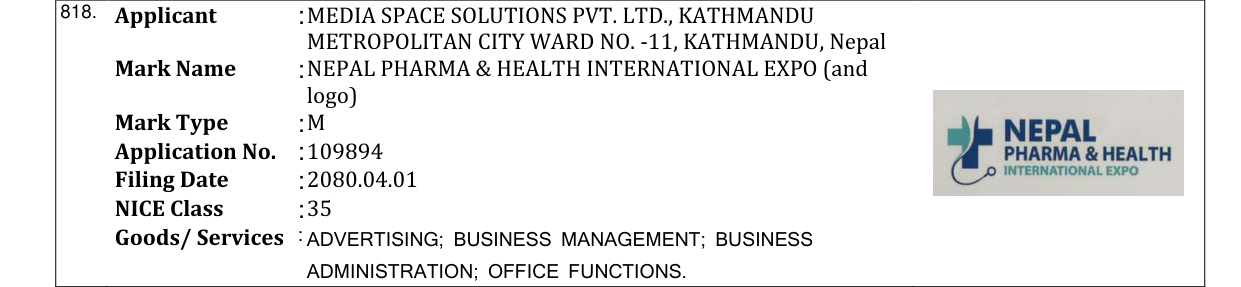 Original bulletin entry for NEPAL PHARMA & HEALTH INTERNATIONAL EXPO (and logo)