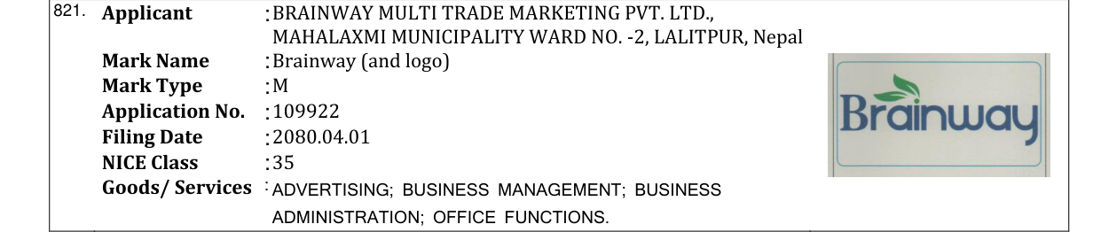 Original bulletin entry for Brainway (and logo)