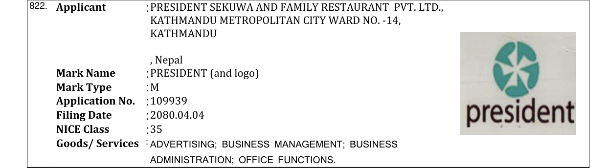 Original bulletin entry for PRESIDENT (and logo)