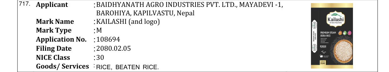 Original bulletin entry for KAILASHI (and logo)