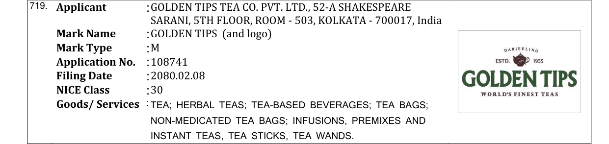 Original bulletin entry for GOLDEN TIPS (and logo)