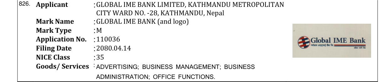 Original bulletin entry for GLOBAL IME BANK (and logo)