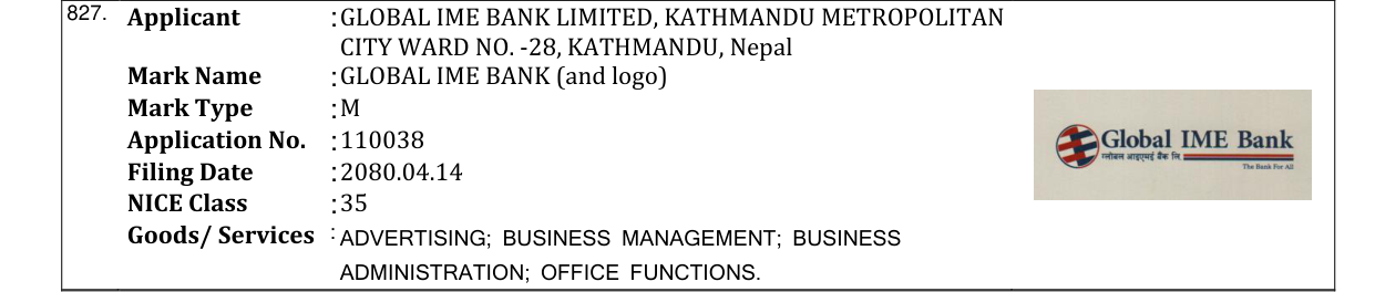 Original bulletin entry for GLOBAL IME BANK (and logo)