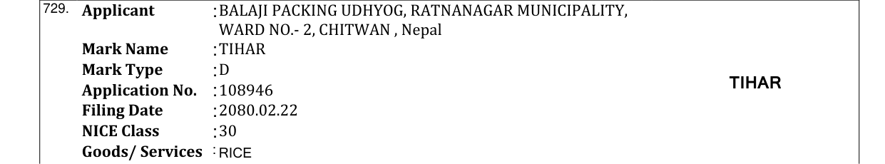 Original bulletin entry for TIHAR