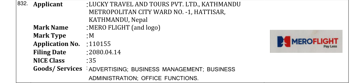 Original bulletin entry for MERO FLIGHT (and logo)