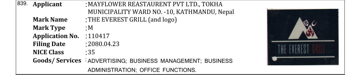 Original bulletin entry for THE EVEREST GRILL (and logo)