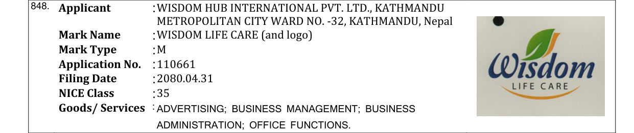 Original bulletin entry for WISDOM LIFE CARE (and logo)