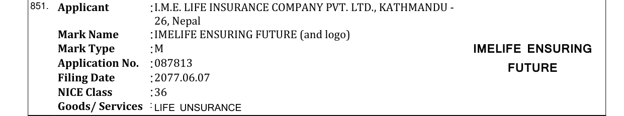Original bulletin entry for IMELIFE ENSURING FUTURE (and logo)