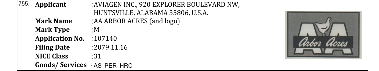 Original bulletin entry for AA ARBOR ACRES (and logo)