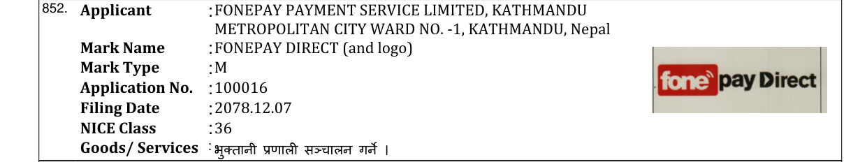 Original bulletin entry for FONEPAY DIRECT (and logo)