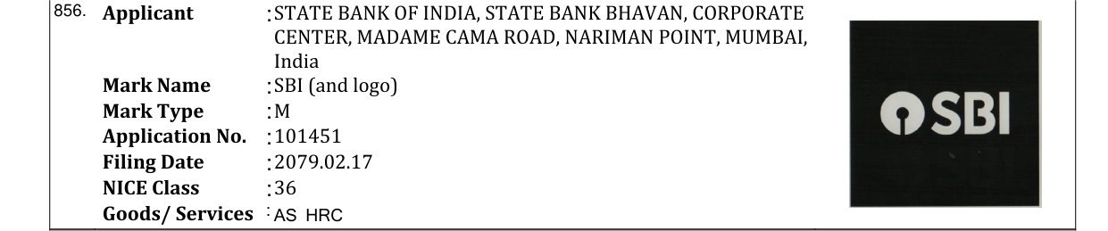 Original bulletin entry for SBI (and logo)