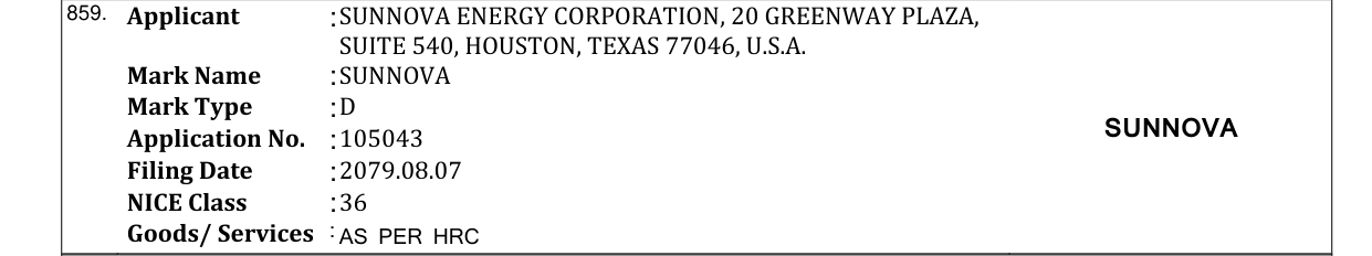 Original bulletin entry for SUNNOVA