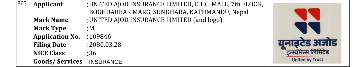 Original bulletin entry for UNITED AJOD INSURANCE LIMITED (and logo)