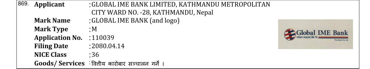 Original bulletin entry for GLOBAL IME BANK (and logo)