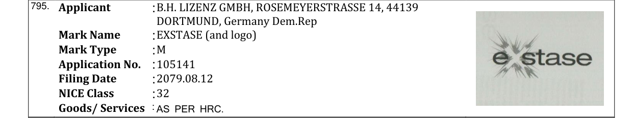 Original bulletin entry for EXSTASE (and logo)
