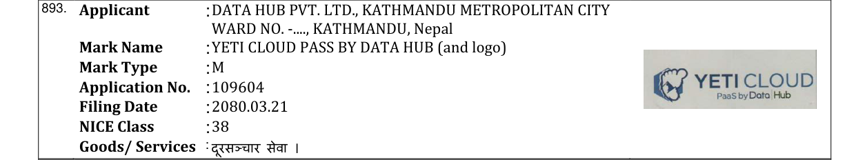 Original bulletin entry for YETI CLOUD PASS BY DATA HUB (and logo)