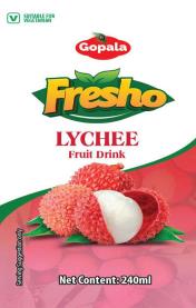 GOPALA FRESHO LYCHEE FRUIT DRINK (and logo) trademark logo