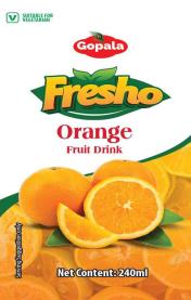 GOPALA FRESHO ORANGE FRUIT DRINK (and logo) trademark logo