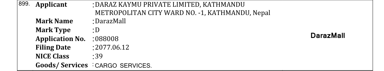 Original bulletin entry for DarazMall