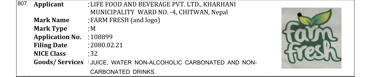 Original bulletin entry for FARM FRESH (and logo)