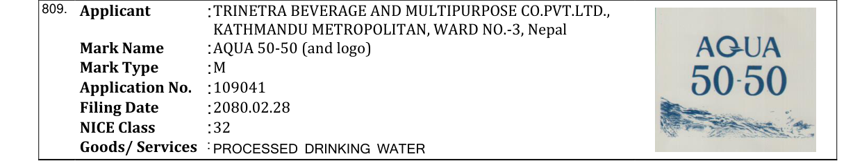 Original bulletin entry for AQUA 50-50 (and logo)