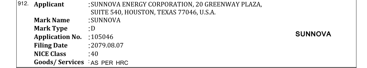 Original bulletin entry for SUNNOVA