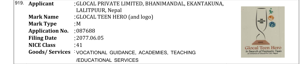 Original bulletin entry for GLOCAL TEEN HERO (and logo)