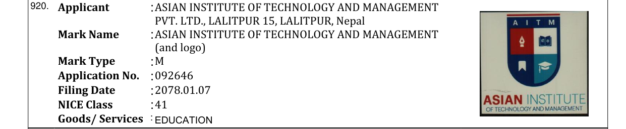 Original bulletin entry for ASIAN INSTITUTE OF TECHNOLOGY AND MANAGEMENT (and logo)