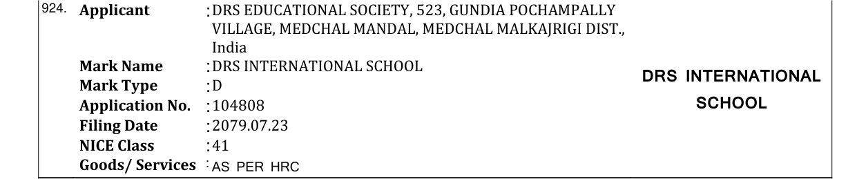 Original bulletin entry for DRS INTERNATIONAL SCHOOL DRS INTERNATIONAL